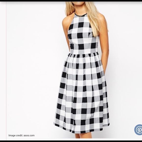 ASOS Skater Dress Gingham Black & White 14 - Picture 1 of 8